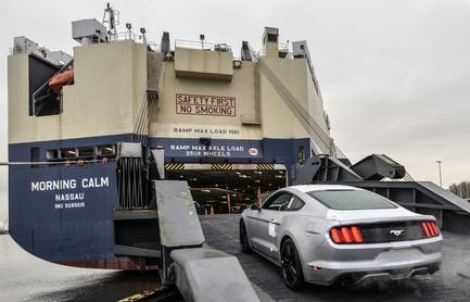 Ford Mustang at shipping port